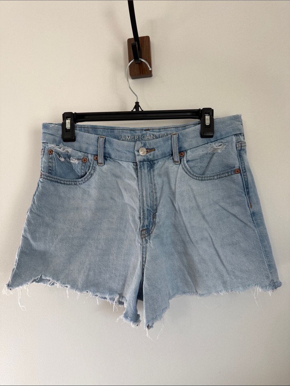 American Eagle Outfitters Light Blue Curvy Relaxed Frayed Hem Denim Shorts